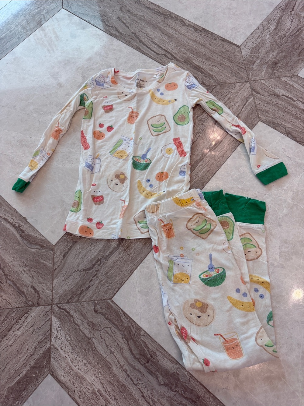 Kids White Pajama Set with Colorful Breakfast Print